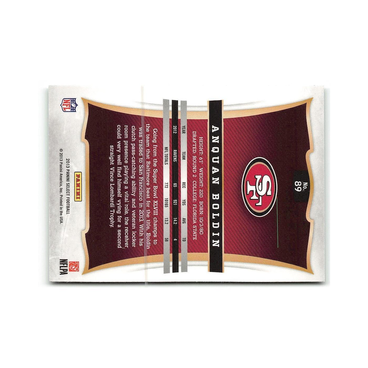 Anquan Boldin 2013 Panini Select #89 San Francisco 49ers Football Card NM