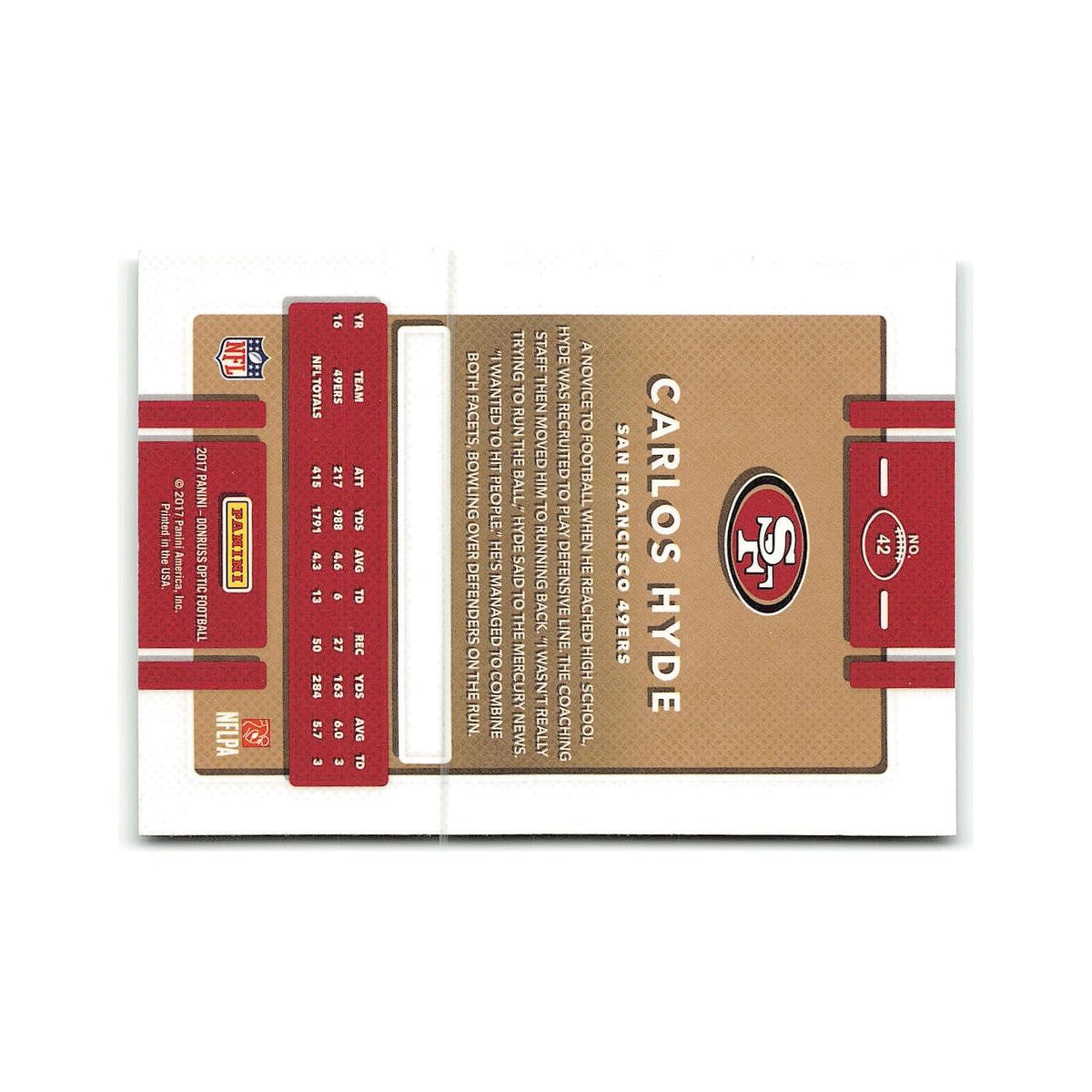 Carlos Hyde 2017 Donruss Optic #42 San Francisco 49ers Football Card NM