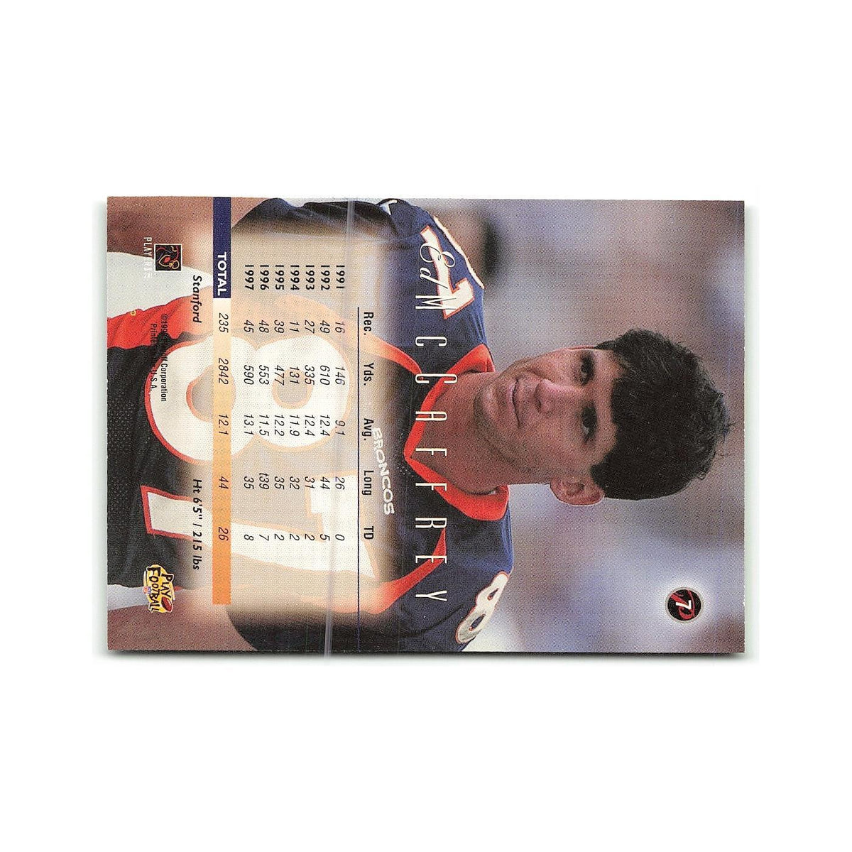 Ed McCaffery 1998 Playoff Prestige #7 Denver Broncos Football Card NM