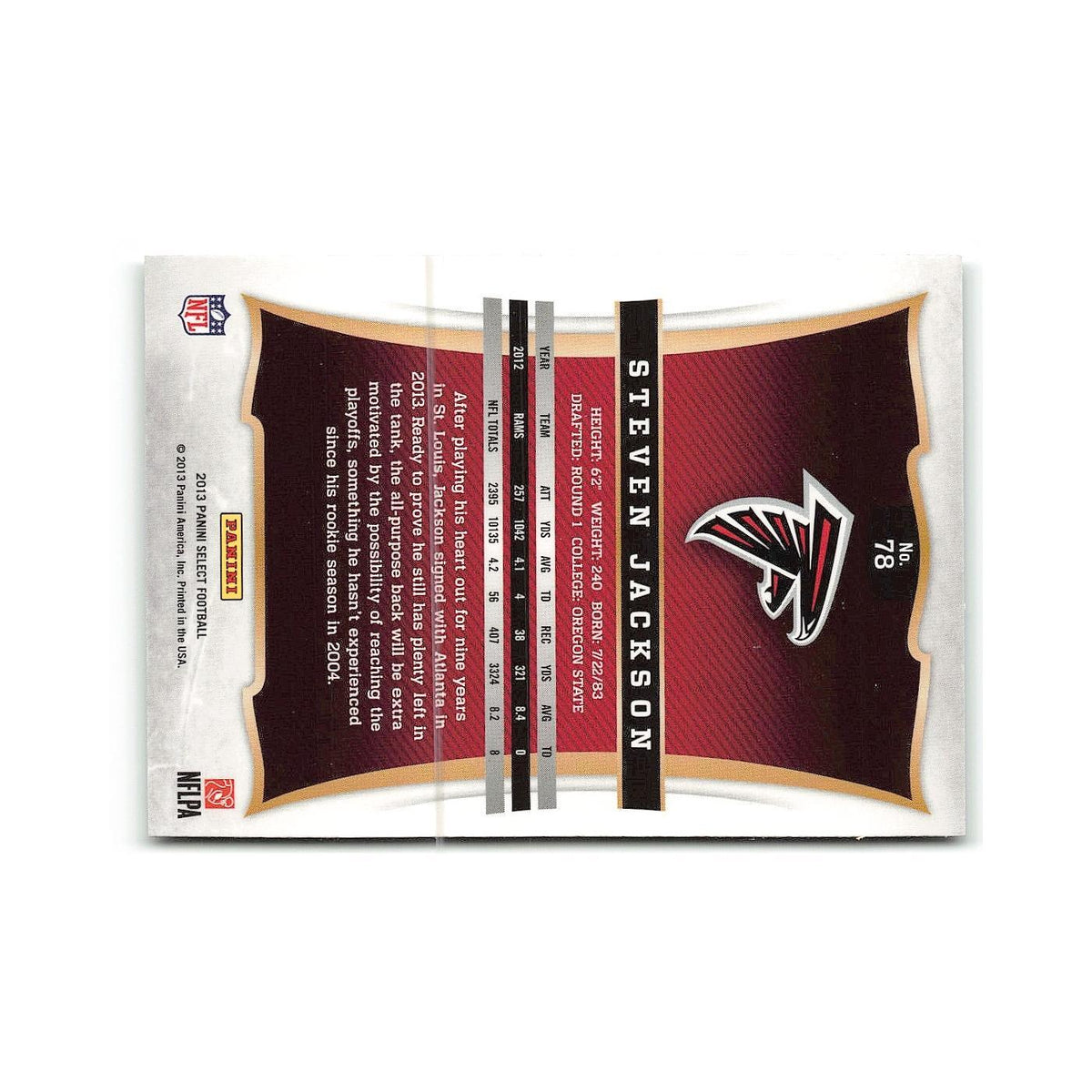 Steven Jackson 2013 Panini Select #78 Atlanta Falcons Football Card NM