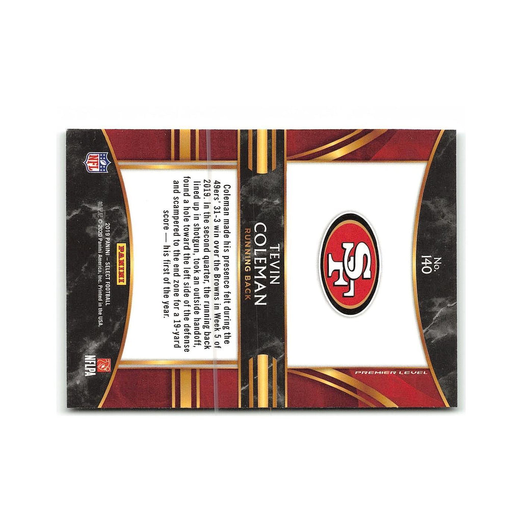 Tevin Coleman 2019 Panini Select #140 San Francisco 49ers Football Card NM