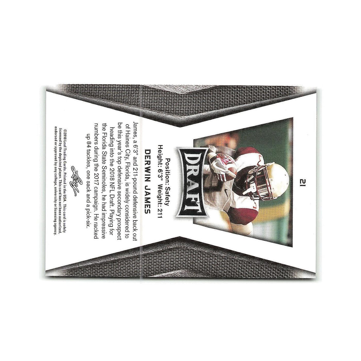 Derwin James 2018 Leaf Draft #21 Florida State Seminoles Football Card NM