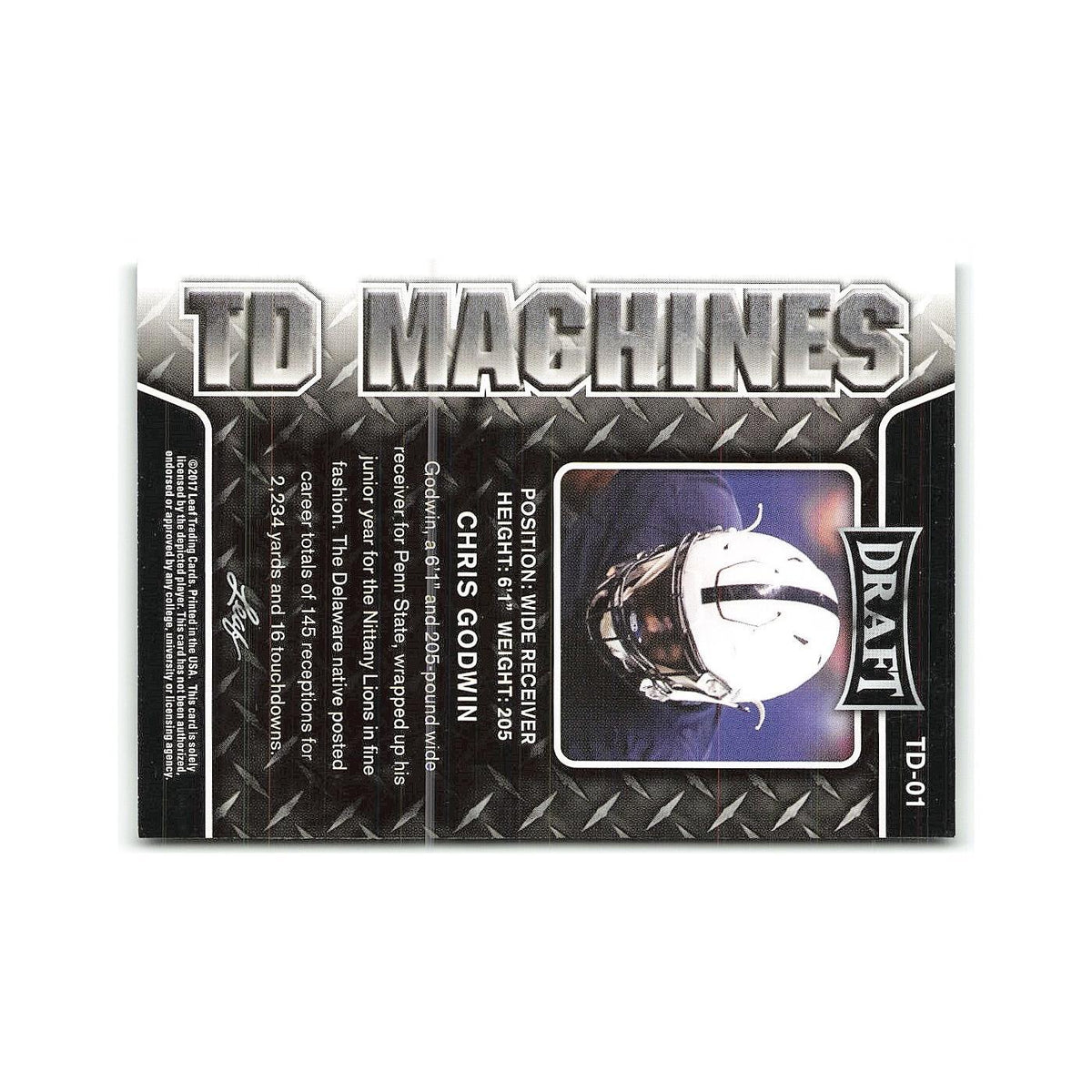 Chris Godwin 2017 Leaf Draft TD Machines #TD-01 Penn State Nittany Lions NM