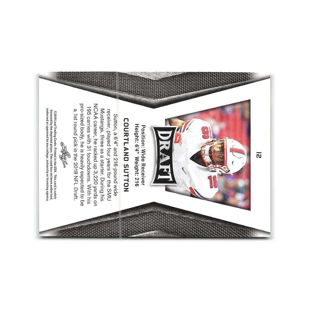 Courtland Sutton 2018 Leaf Draft #12 SMU Mustangs Football Card NM