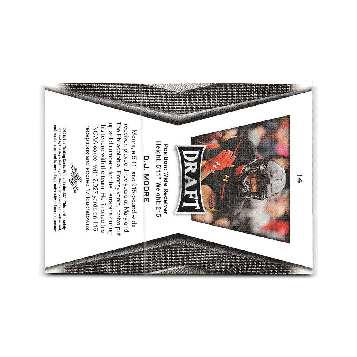 D.J. Moore 2018 Leaf Draft #14 Maryland Terrapins Football Card NM