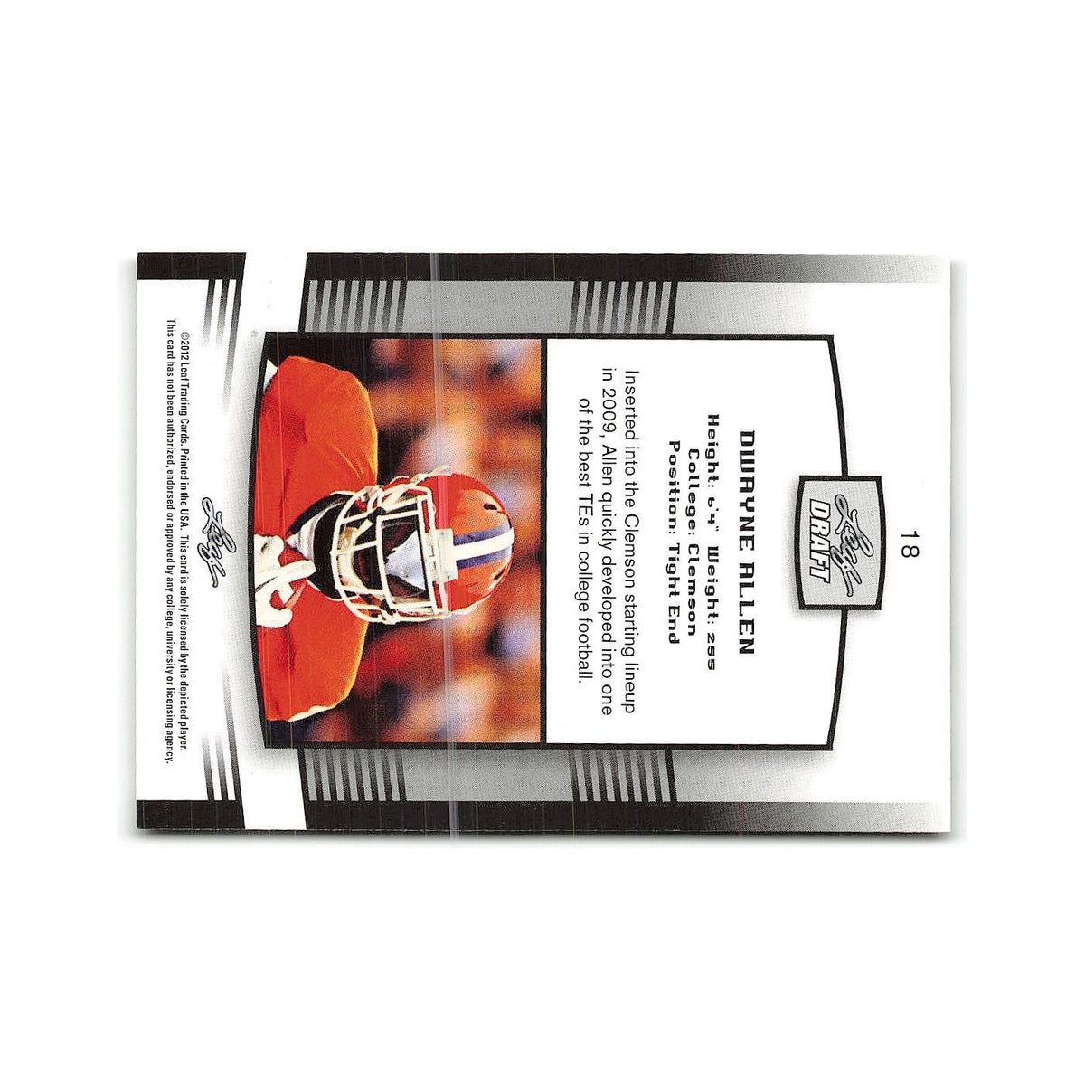 Dwayne Allen 2012 Leaf Draft #18 Clemson Tigers Football Card NM