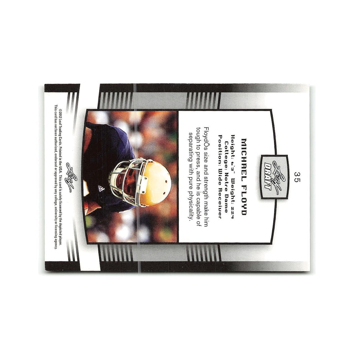 Michael Floyd 2012 Leaf Draft #35 Notre Dame Fighting Irish Football Card NM