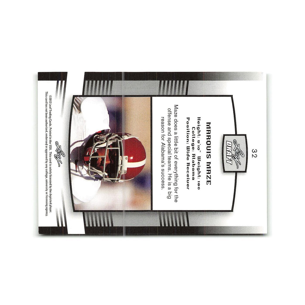 Marquis Maze 2012 Leaf Draft #32 Alabama Crimson Tide Football Card NM