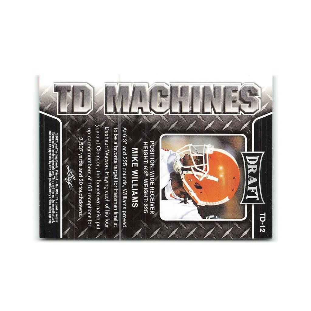 Mike Williams 2017 Leaf Draft TD Machines Gold #TD-12 Clemson Tigers NM