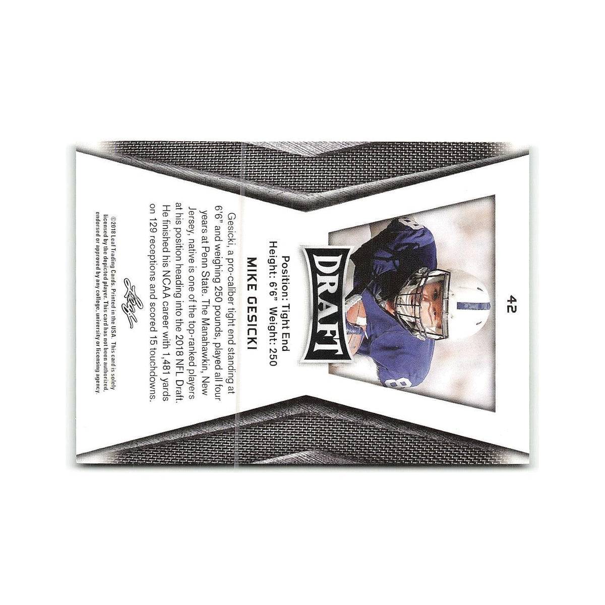 Mike Gesicki 2018 Leaf Draft #42 Penn State Nittany Lions Football Card NM