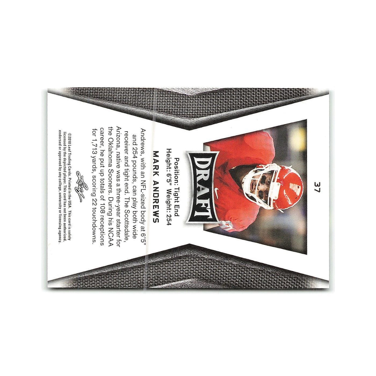 Mark Andrews 2018 Leaf Draft #37 Oklahoma Sooners Football Card NM
