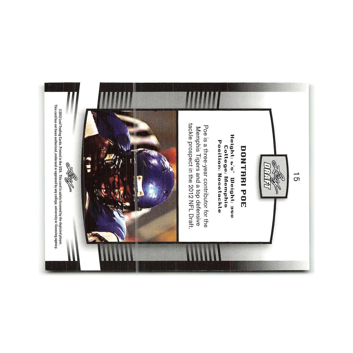 Dontari Poe 2012 Leaf Draft #15 Memphis Tigers Football Card NM