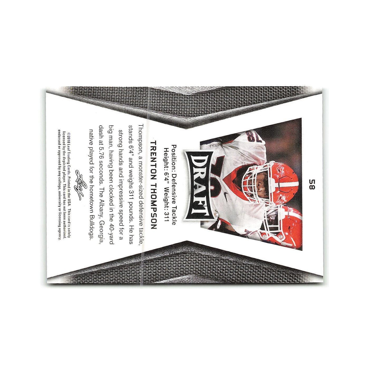 Trenton Thompson 2018 Leaf Draft #58 Georgia Bulldogs Football Card NM