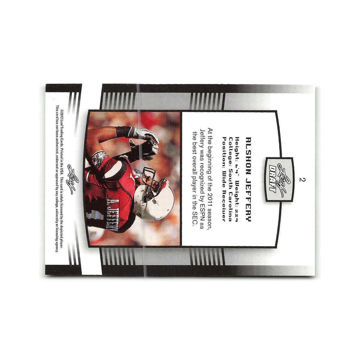 Alshon Jeffery 2012 Leaf Draft #2 South Carolina Gamecocks Football Card NM
