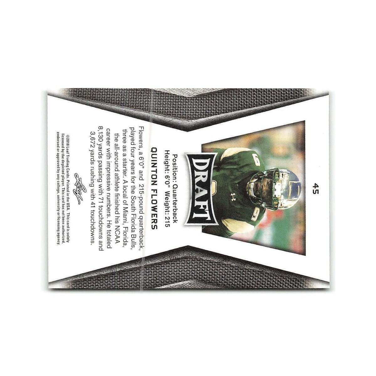 Quinton Flowers 2018 Leaf Draft #45 South Florida Bulls Football Card NM