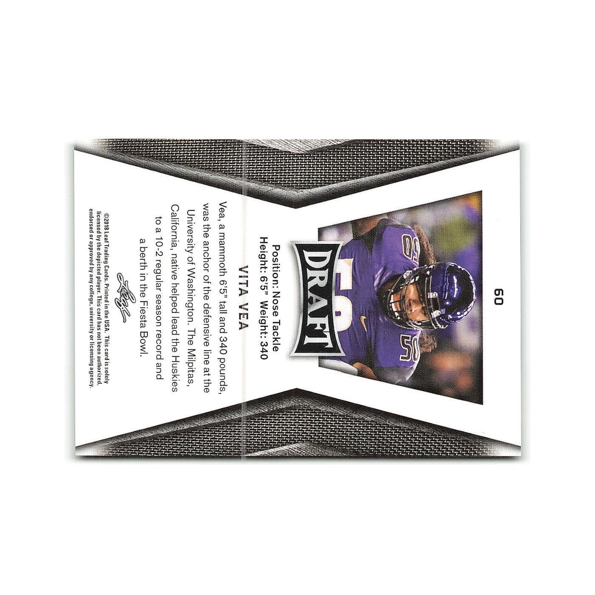 Vita Vea 2018 Leaf Draft #60 Washington Huskies Football Card NM