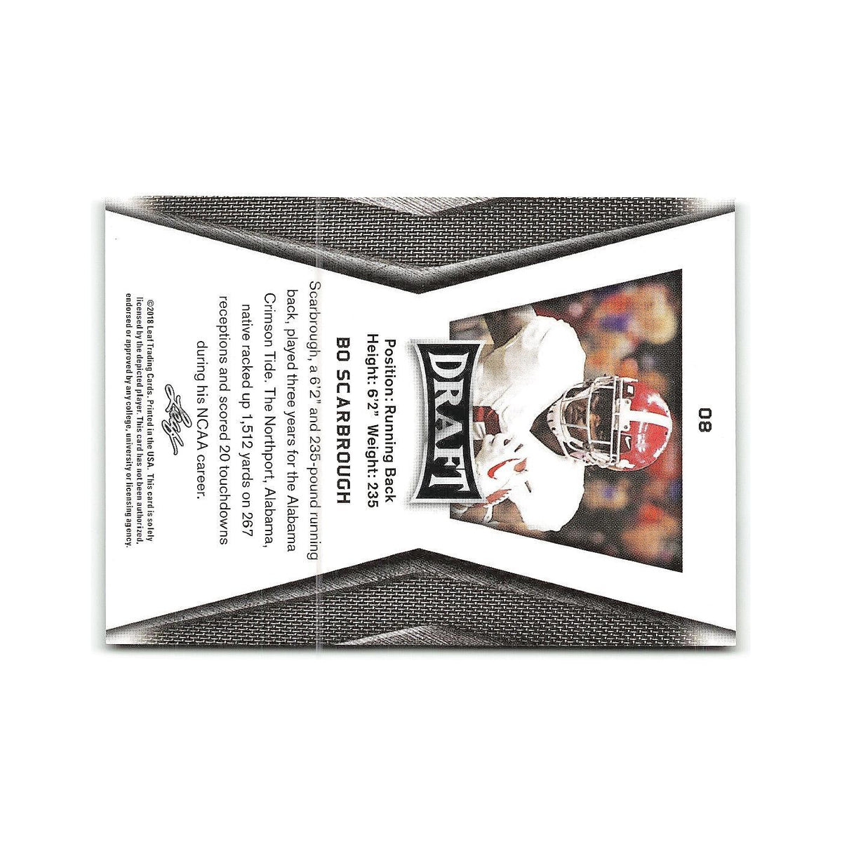 Bo Scarbrough 2018 Leaf Draft #8 Alabama Crimson Tide Football Card NM