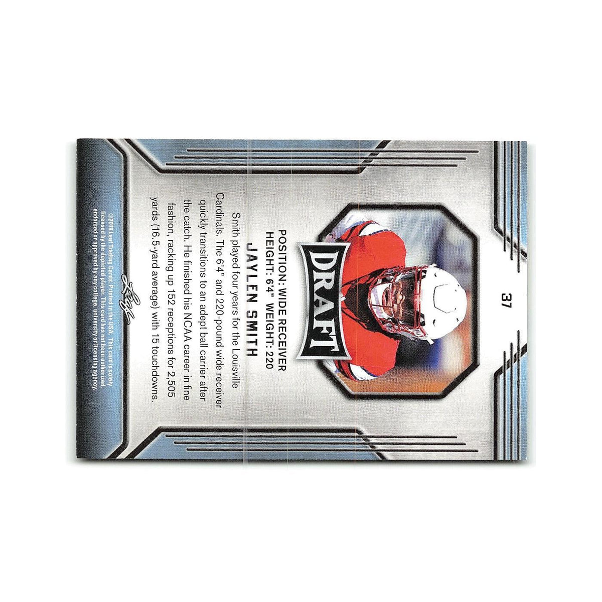 Jaylen Smith 2019 Leaf Draft #37 Louisville Cardinals Football Card NM