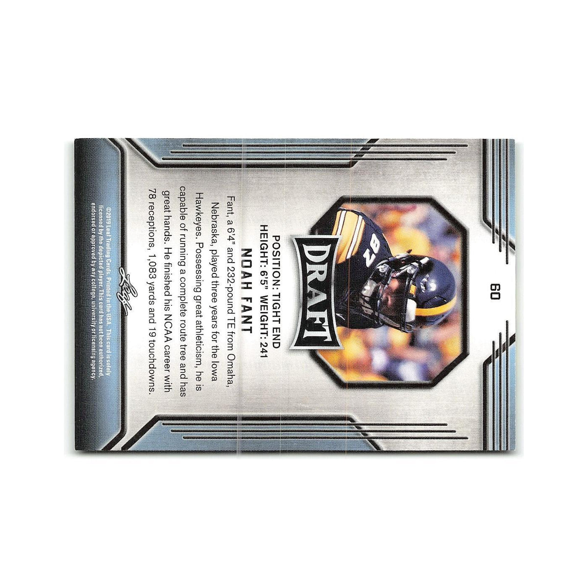 Noah Fant 2019 Leaf Draft #60 Iowa Hawkeyes Football Card NM