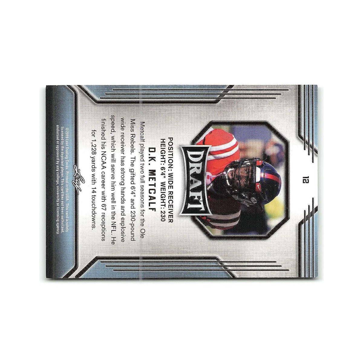 D.K. Metcalf 2019 Leaf Draft #12 Ole Miss Rebels Football Card NM
