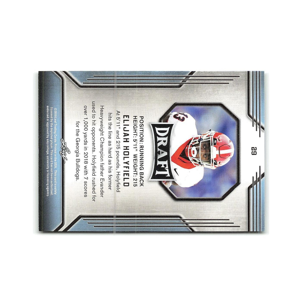 Elijah Holyfield 2019 Leaf Draft #29 Georgia Bulldogs Football Card NM