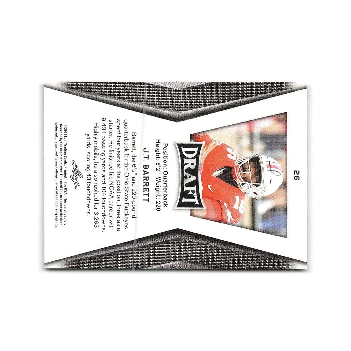 J.T. Barrett 2018 Leaf Draft #26 Ohio State Buckeyes Football Card NM