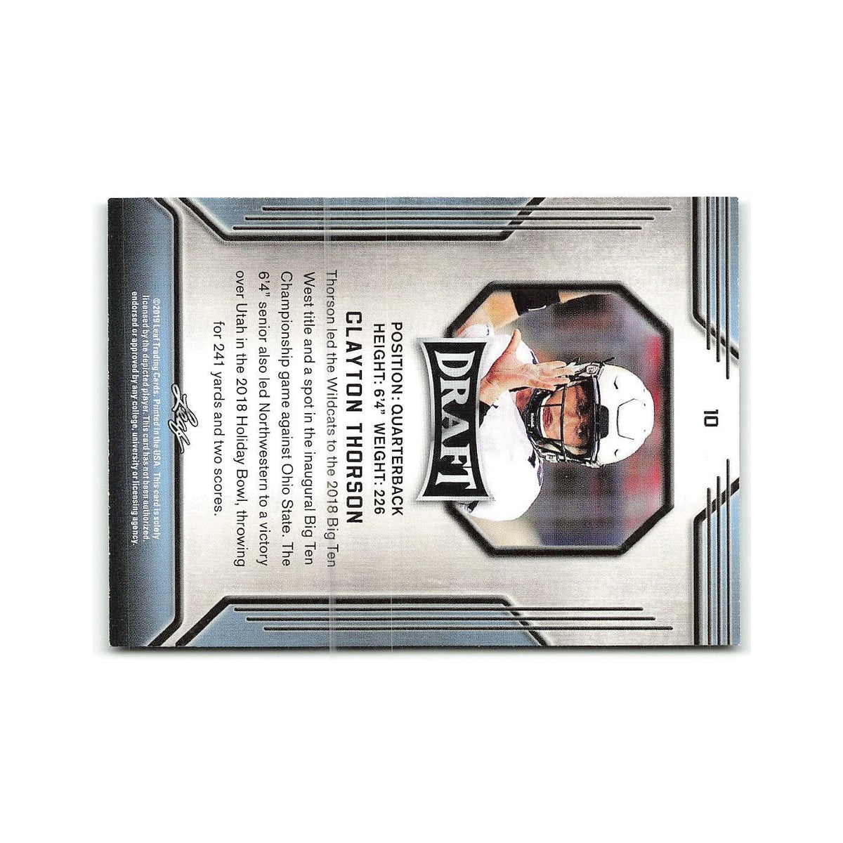 Clayton Thorson 2019 Leaf Draft #10 Northwestern Wildcats Football Card NM