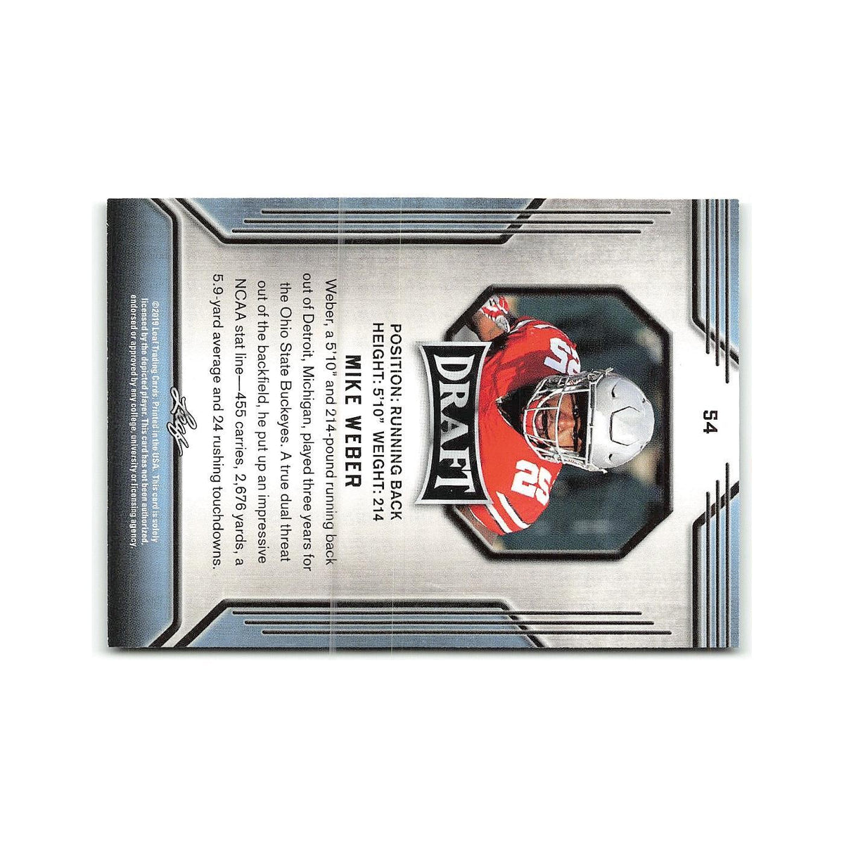 Mike Weber 2019 Leaf Draft #54 Ohio State Buckeyes Football Card NM