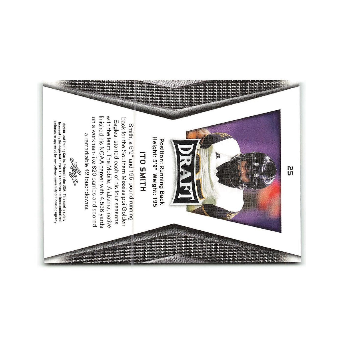 Ito Smith 2018 Leaf Draft #25 Southern Miss Golden Eagles Football Card NM
