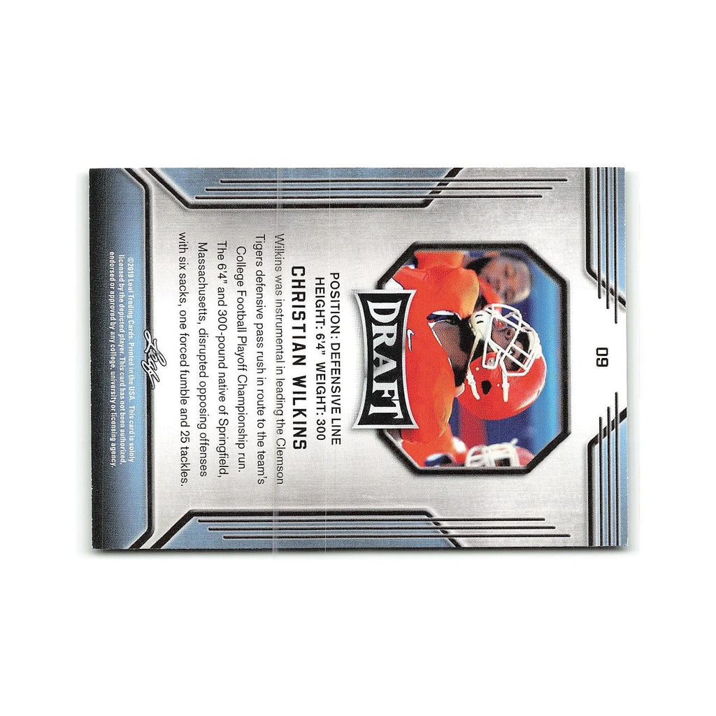 Christian Wilkins 2019 Leaf Draft #9 Clemson Tigers Football Card NM
