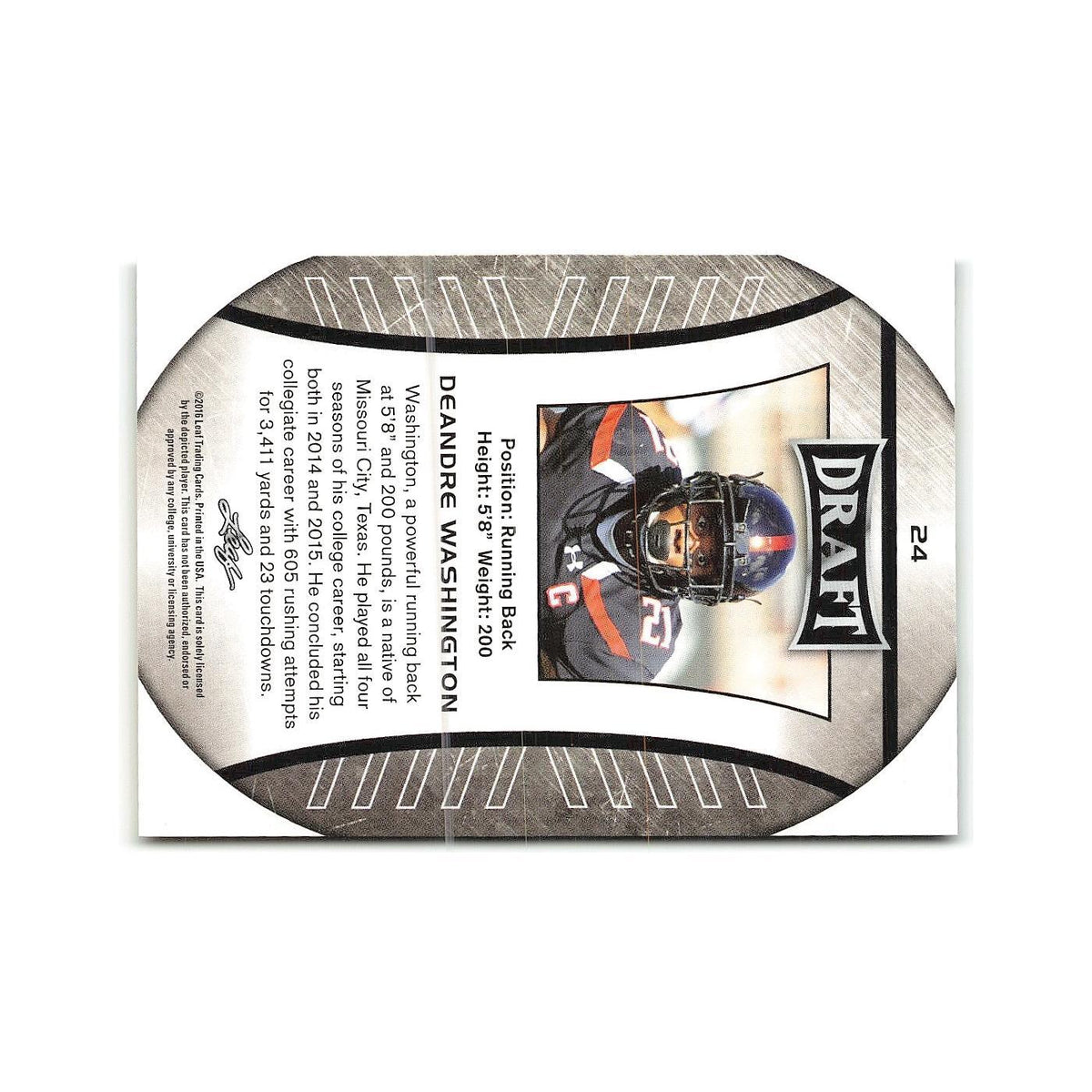 DeAndre Washington 2016 Leaf Draft Gold #24 Texas Tech Red Raiders NM
