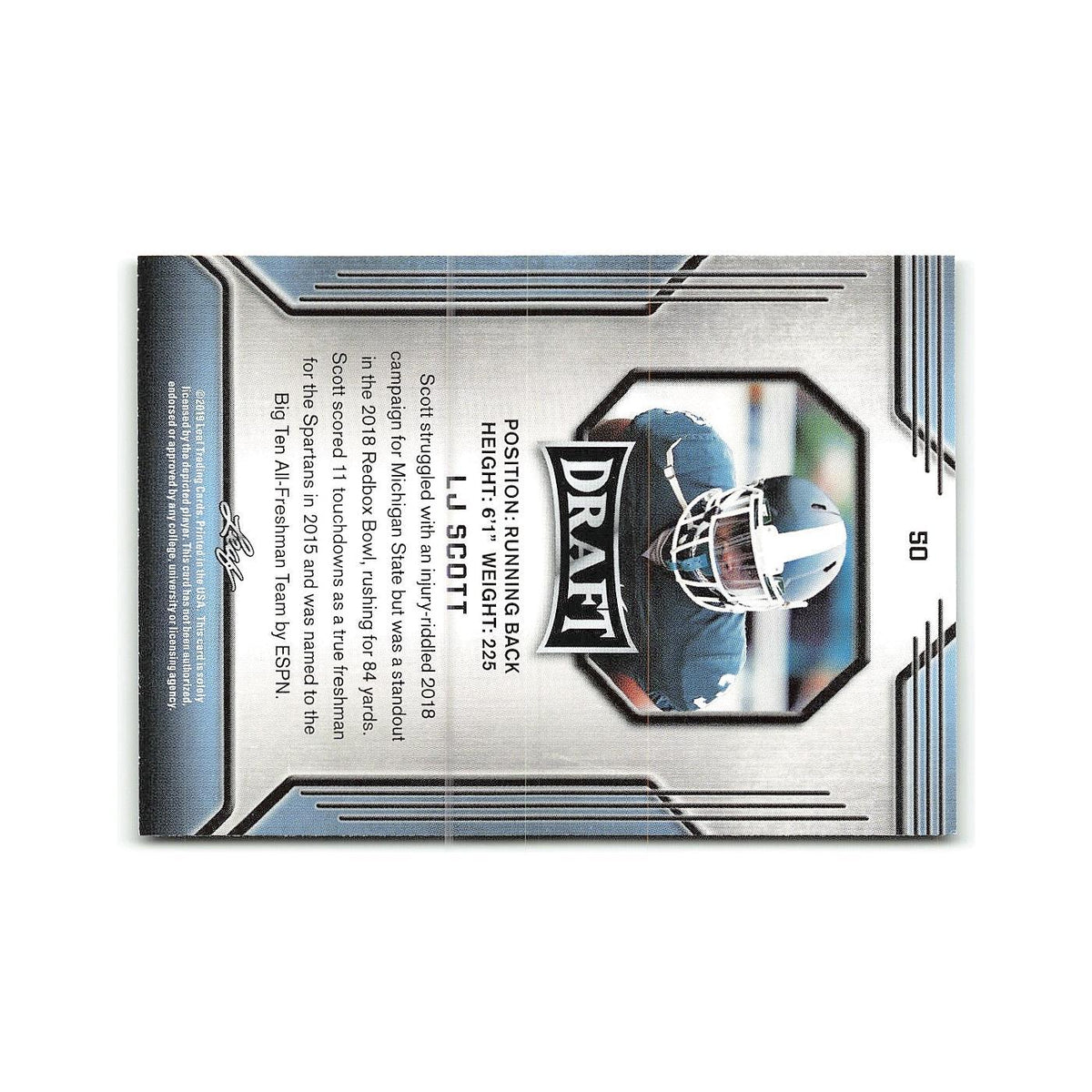 LJ Scott 2019 Leaf Draft #50 Michigan State Spartans Football Card NM