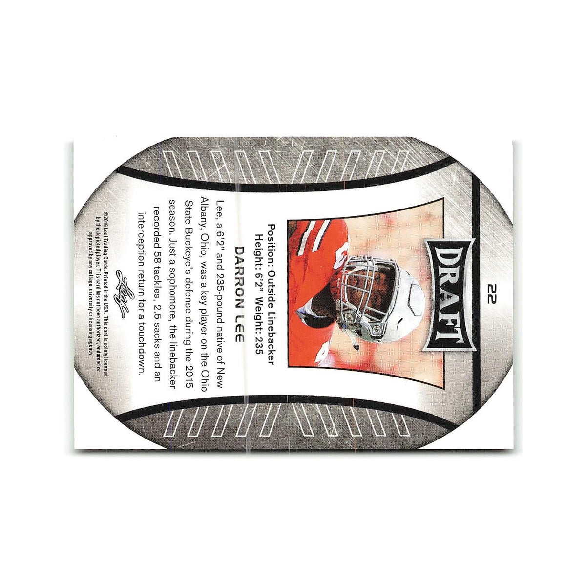 Darron Lee 2016 Leaf Draft #22 Ohio State Buckeyes Football Card NM