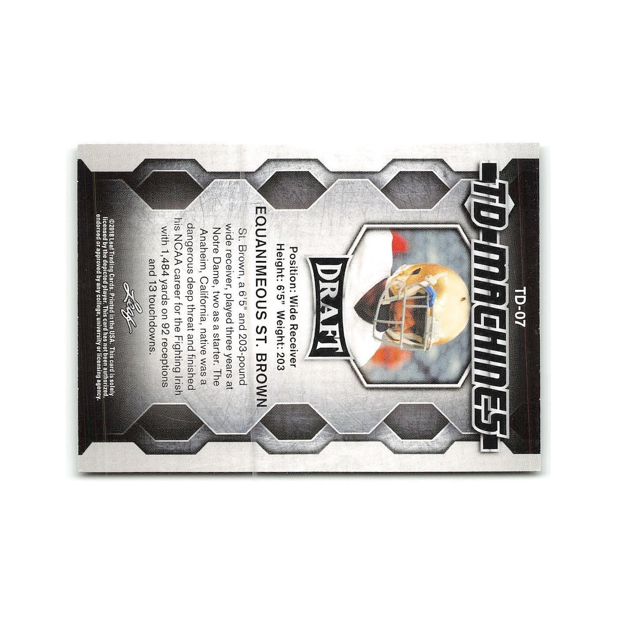 Equanimeous St. Brown 2018 Leaf Draft TD Machines #TD-07 NM
