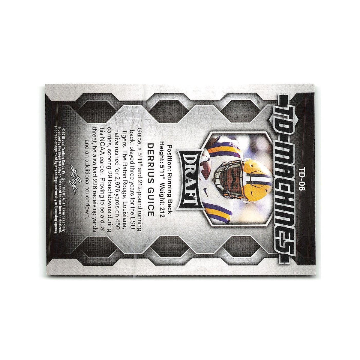 Derrius Guice 2018 Leaf Draft TD Machines #TD-06 LSU Tigers Football Card NM