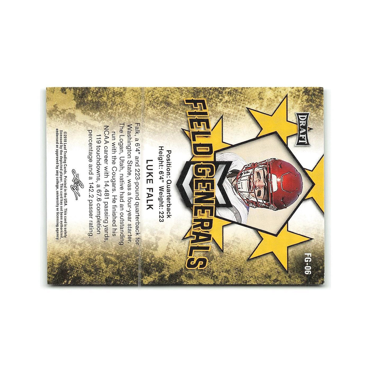Luke Falk 2018 Leaf Draft Field Generals #FG-06 WSU Cougars Football Card NM