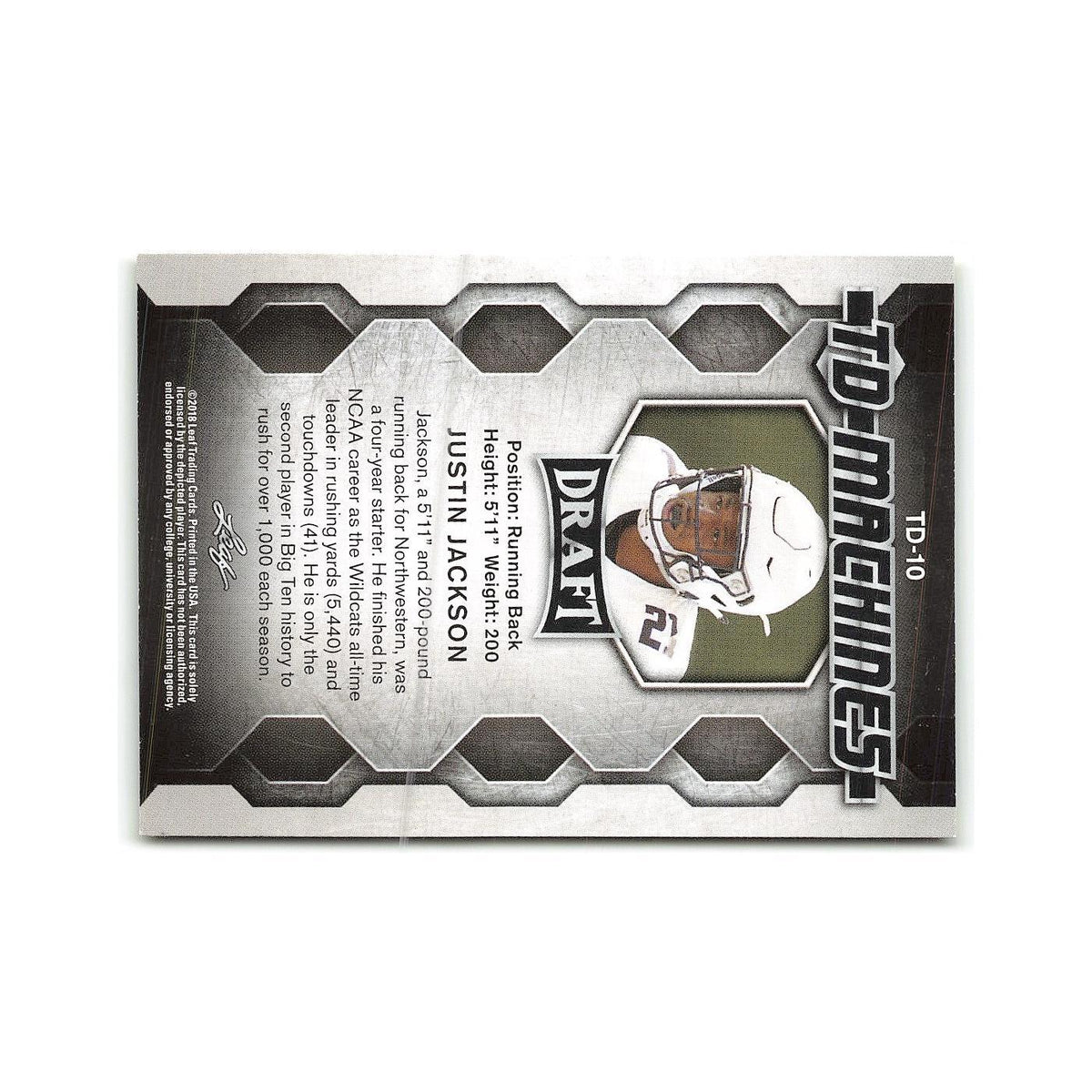 Justin Jackson 2018 Leaf Draft TD Machines Gold #TD-10 Northwestern Wildcats NM