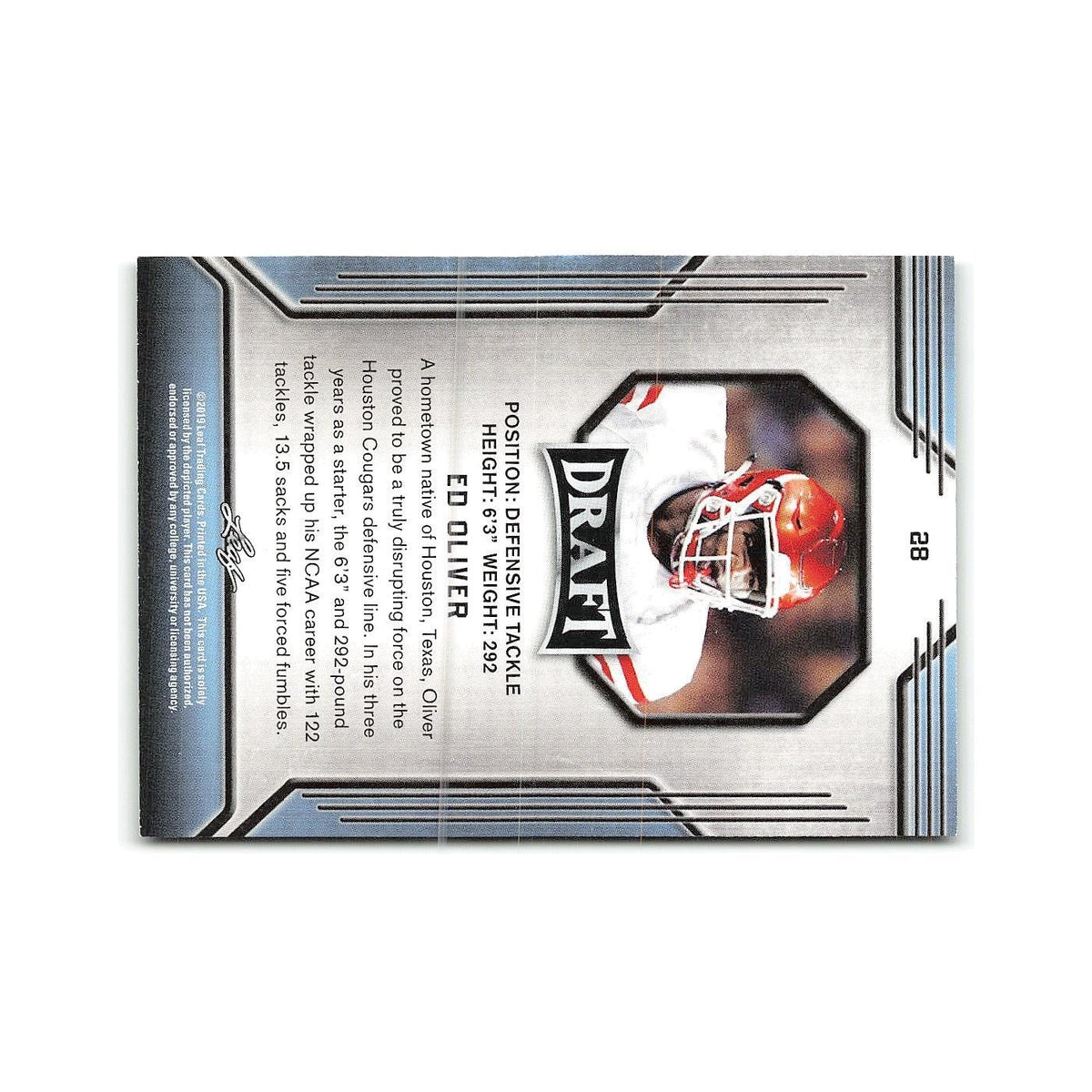 Ed Oliver 2019 Leaf Draft #28 Houston Cougars Football Card NM