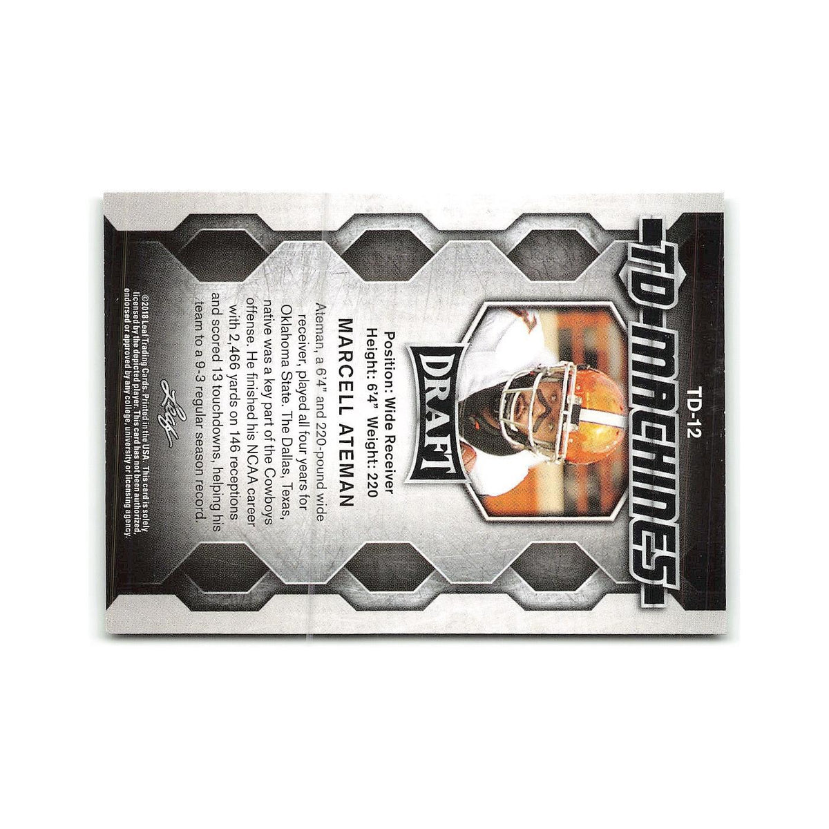 Marcell Ateman 2018 Leaf Draft TD Machines #TD-12 Oklahoma State Cowboys NM