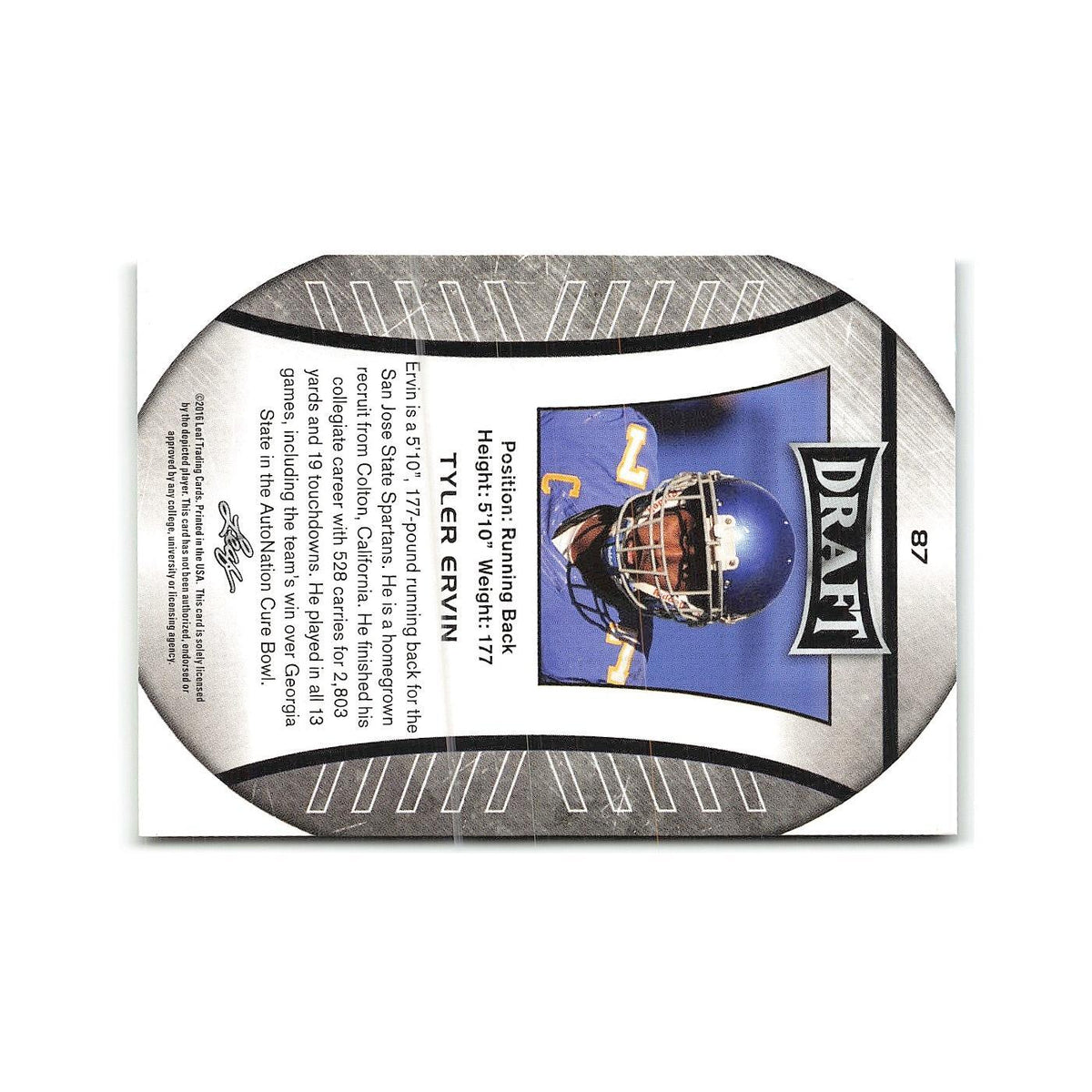Tyler Ervin 2016 Leaf Draft #87 San Jose State Spartans Football Card NM