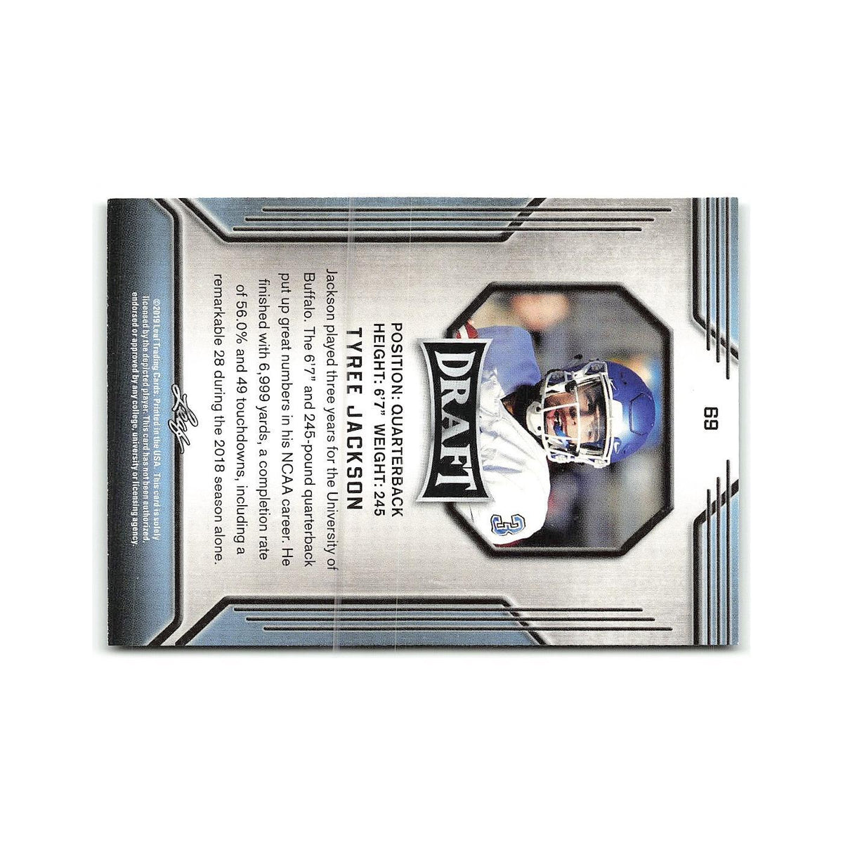 Tyree Jackson 2019 Leaf Draft #69 Buffalo Bulls Football Card NM