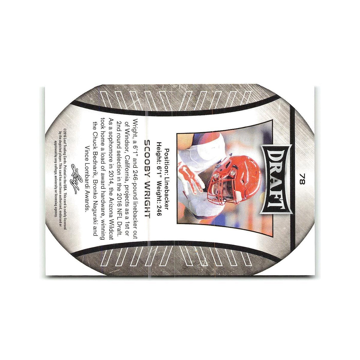 Scooby Wright 2016 Leaf Draft #78 Arizona Wildcats Football Card NM