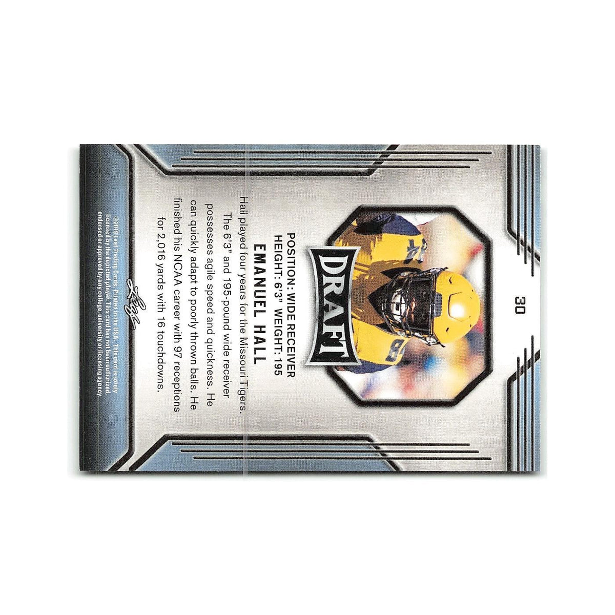Emanuel Hall 2019 Leaf Draft #30 Missouri Tigers Football Card NM