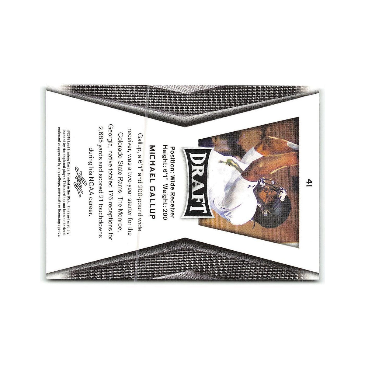 Michael Gallup 2018 Leaf Draft #41 Colorado State Rams Football Card NM
