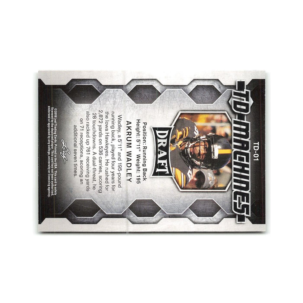 Akrum Wadley 2018 Leaf Draft TD Machines #TD-01 Iowa Hawkeyes Football Card NM