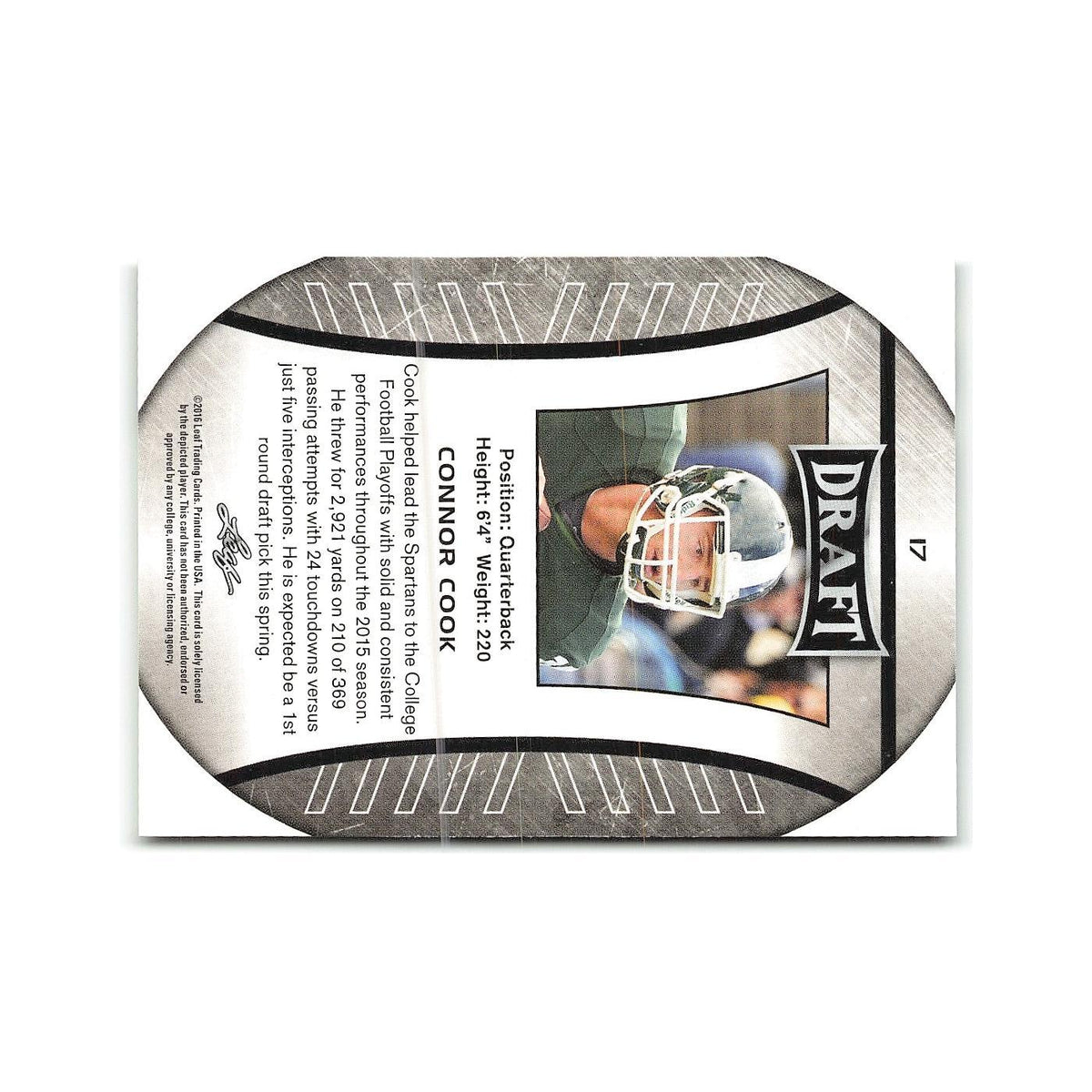 Connor Cook 2016 Leaf Draft #17 Michigan State Spartans Football Card NM