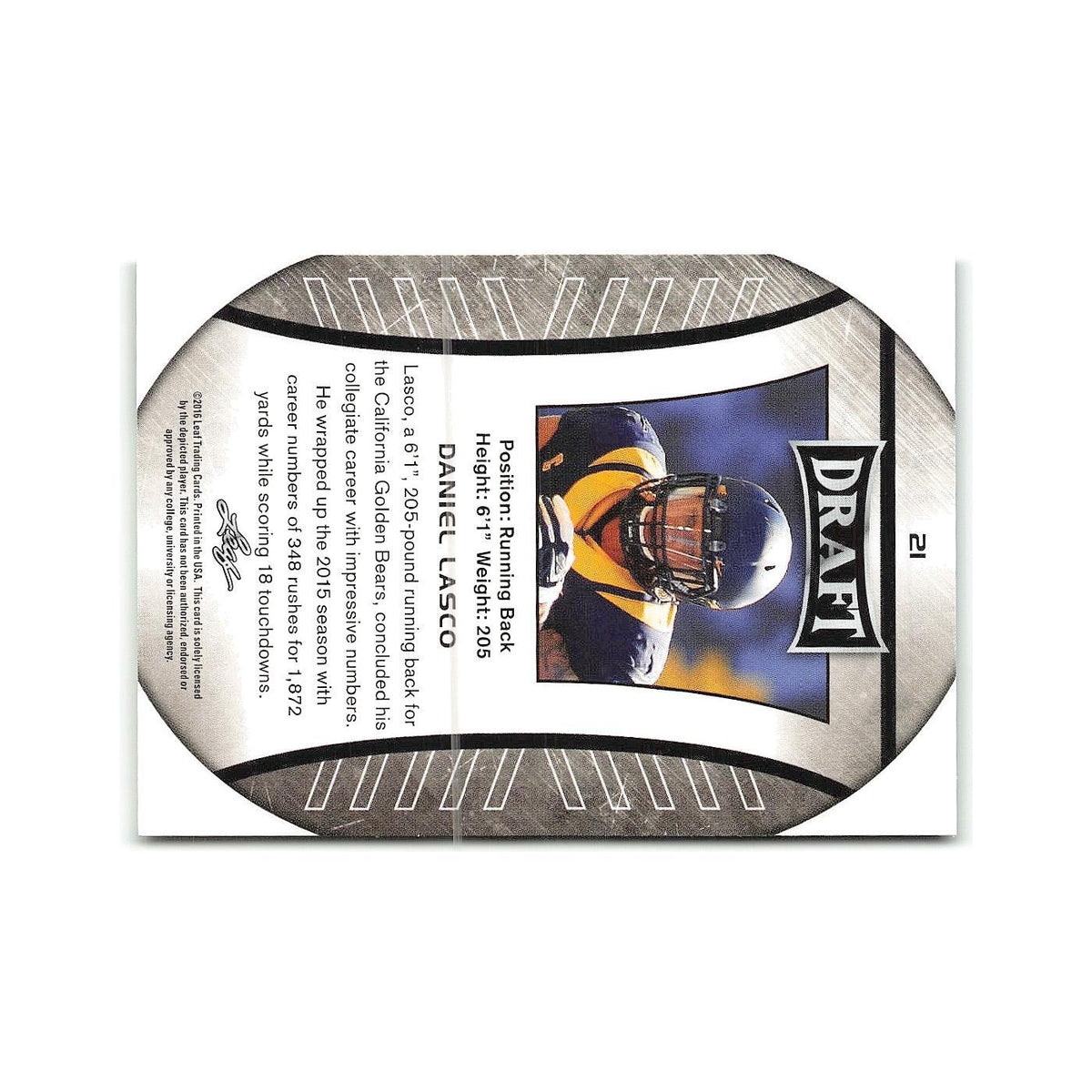 Daniel Lasco 2016 Leaf Draft #21 California Golden Bears Football Card NM