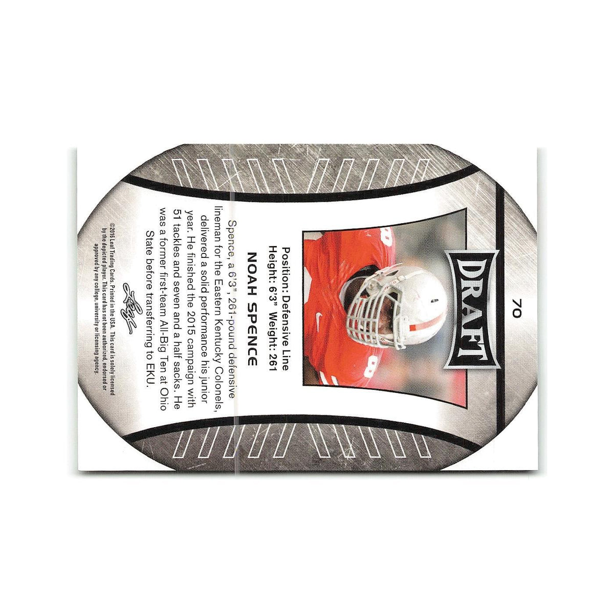 Noah Spence 2016 Leaf Draft #70 Eastern Kentucky Colonels Football Card NM