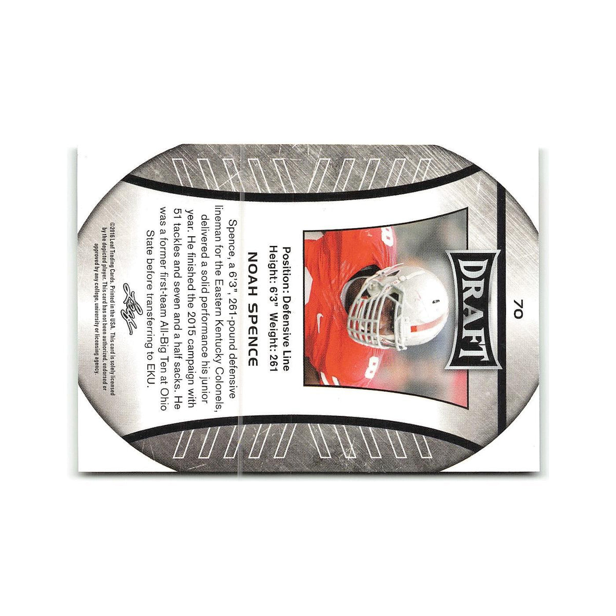 Noah Spence 2016 Leaf Draft #70 Eastern Kentucky Colonels Football Card NM