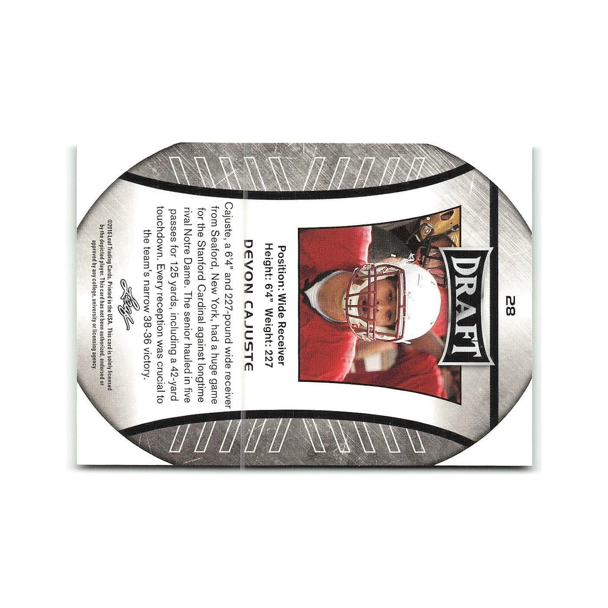 Devon Cajuste 2016 Leaf Draft #28 Stanford Cardinal Football Card NM